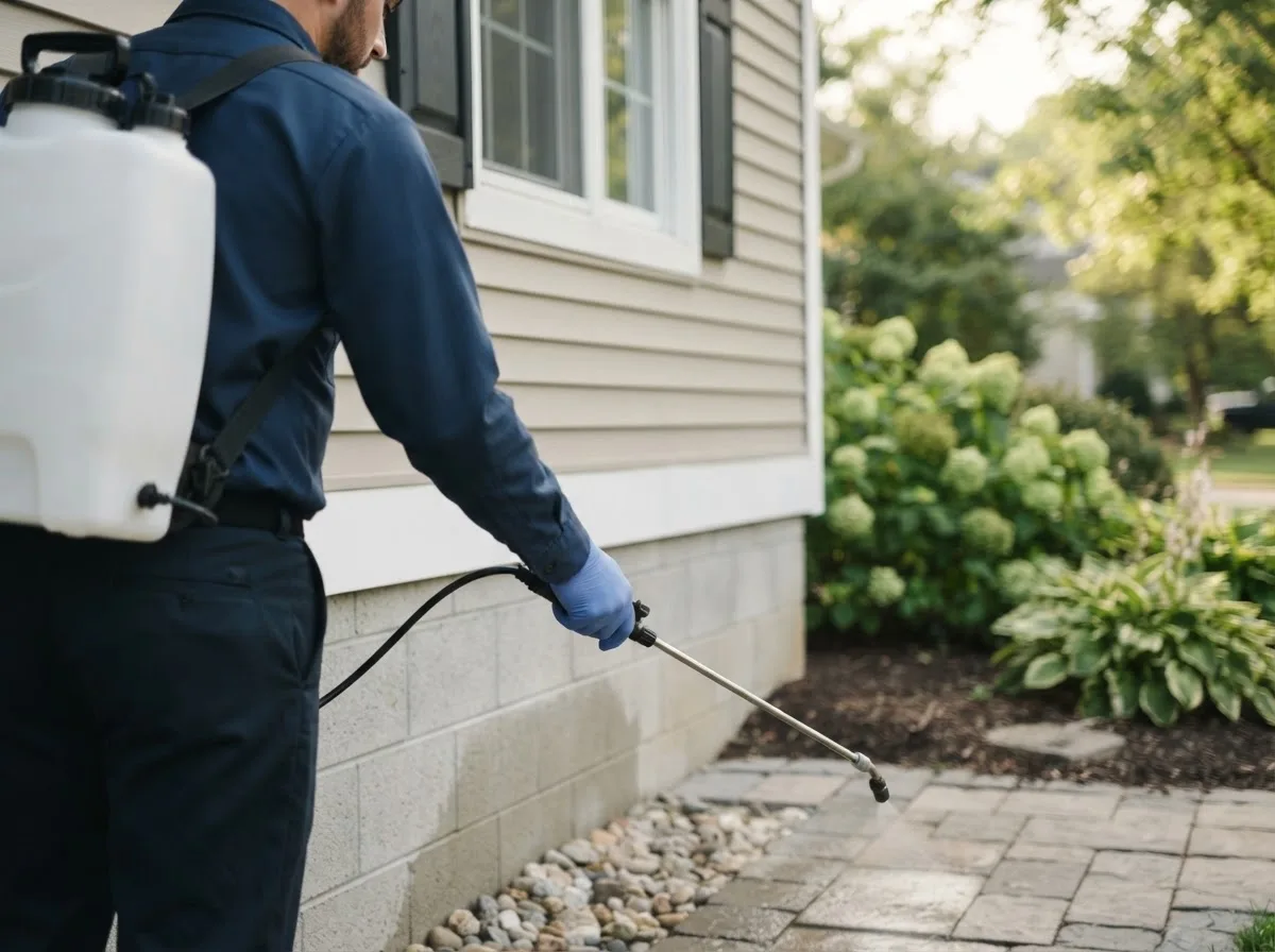 Pest control technician inspecting a home in Rapids City, IL
